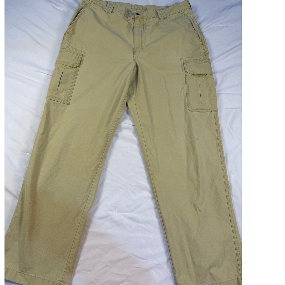 LL Bean Mens Natural Fit Cargo Pants Khaki Tan Cotton Hiking Gorpcore 36x32